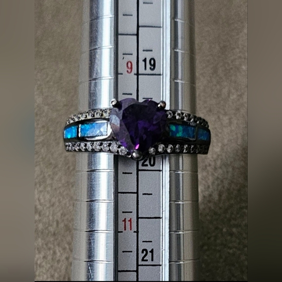 Mystic Heart Amethyst CZ Promise Ring* Faux Opals & sparkling clear stones Sz10 - Picture 2 of 5